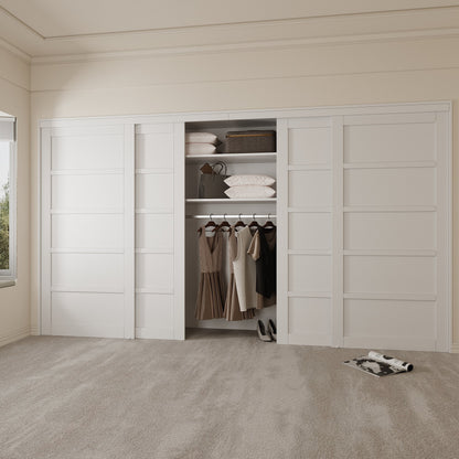 [Paintable] Crutophome 5 Panel Bypass Sliding Closet Door with Hardware Kit, Solid Core MDF Wood & Assembly Required & Primed, White