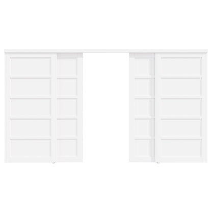 [Paintable] Crutophome 5 Panel Bypass Sliding Closet Door with Hardware Kit, Solid Core MDF Wood & Assembly Required & Primed, White