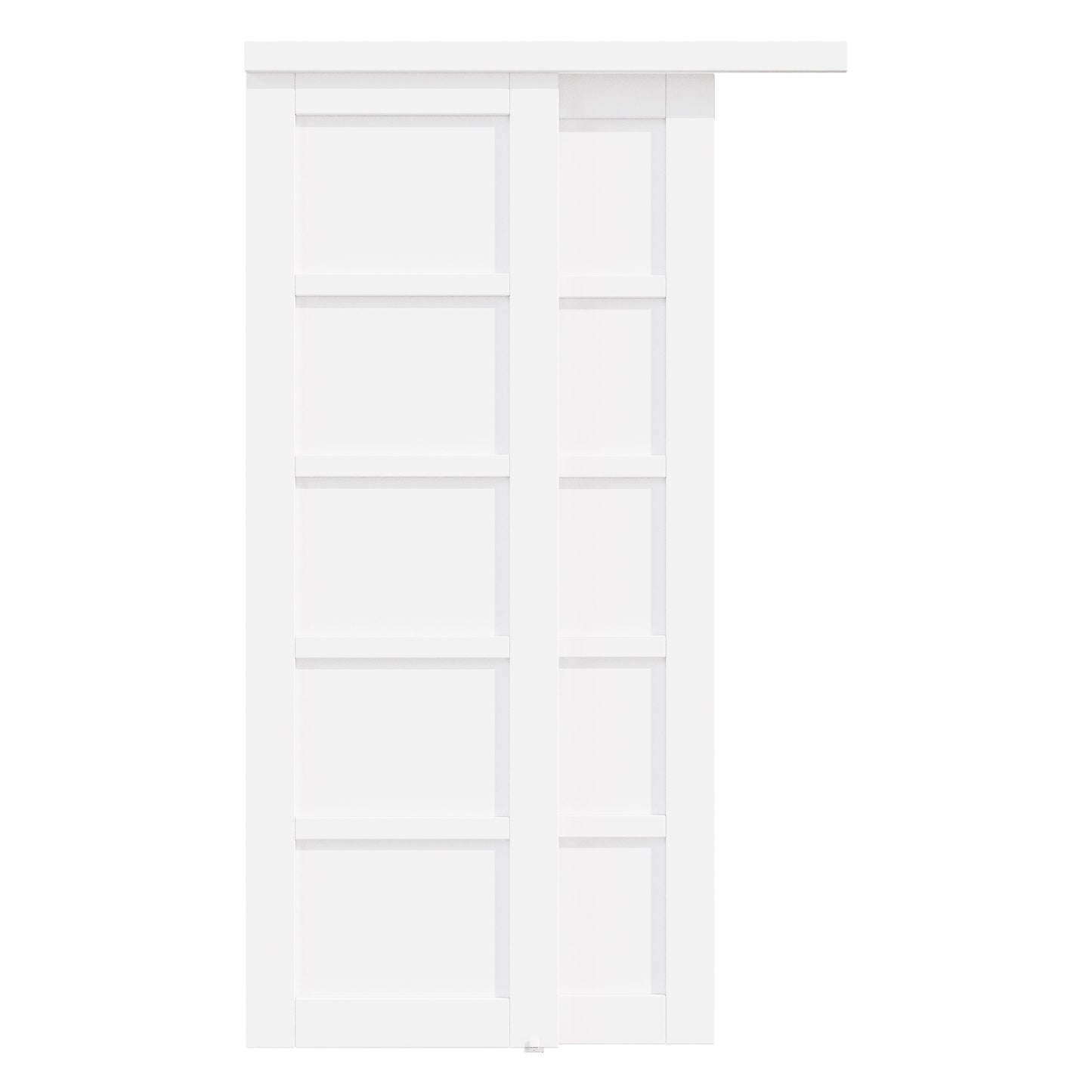 [Paintable] Crutophome 5 Panel Bypass Sliding Closet Door with Hardware Kit, Solid Core MDF Wood & Assembly Required & Primed, White