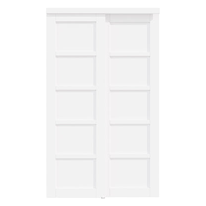 [Paintable] Crutophome 5 Panel Bypass Sliding Closet Door with Hardware Kit, Solid Core MDF Wood & Assembly Required & Primed, White