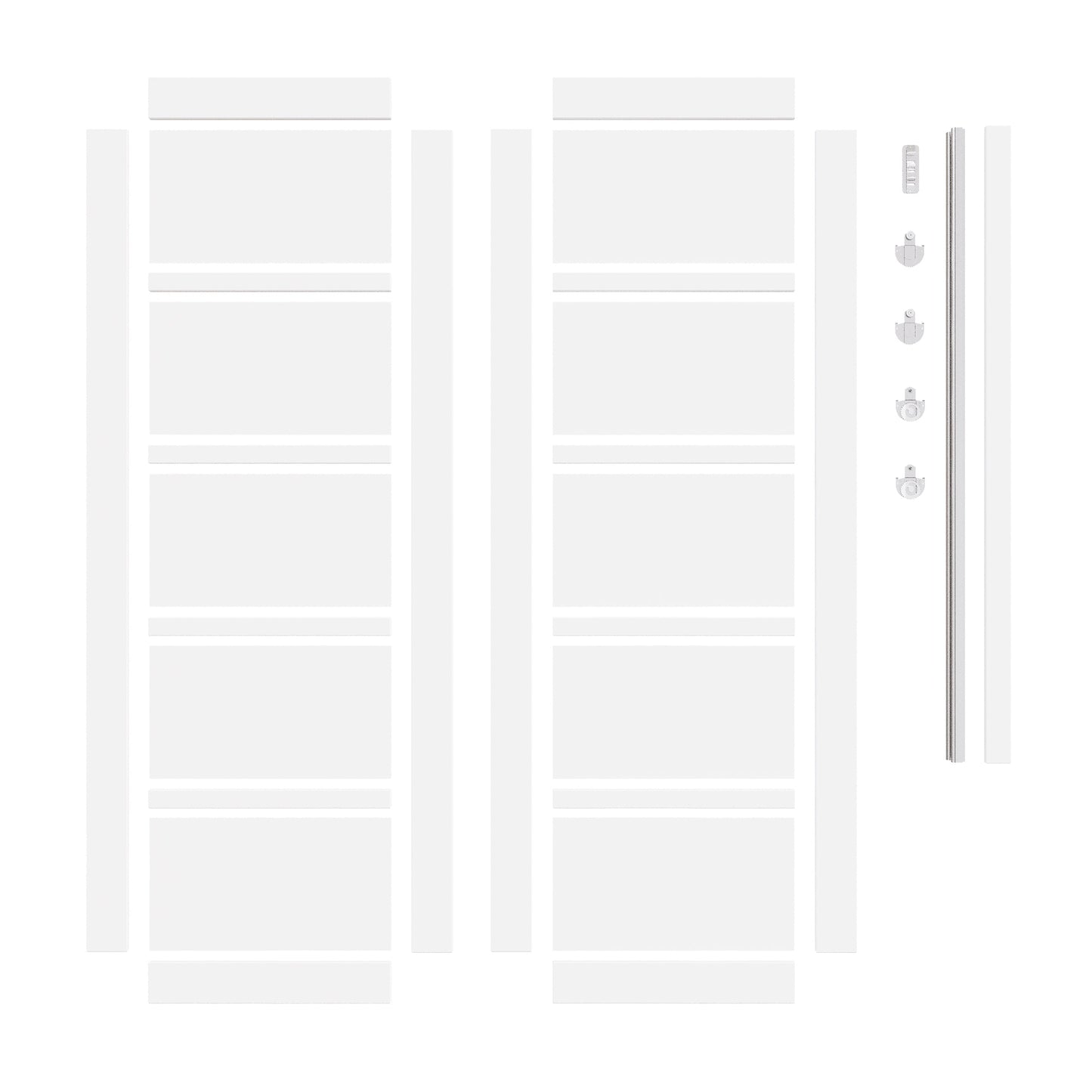 [Paintable] Crutophome 5 Panel Bypass Sliding Closet Door with Hardware Kit, Solid Core MDF Wood & Assembly Required & Primed, White