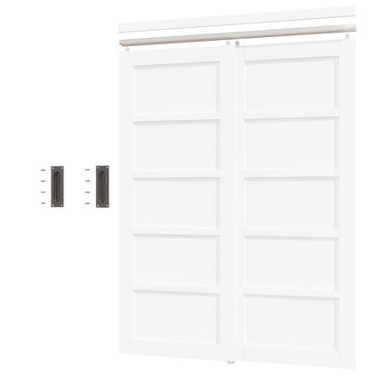 [Paintable] Crutophome 5 Panel Bypass Sliding Closet Door with Hardware Kit, Solid Core MDF Wood & Assembly Required & Primed, White