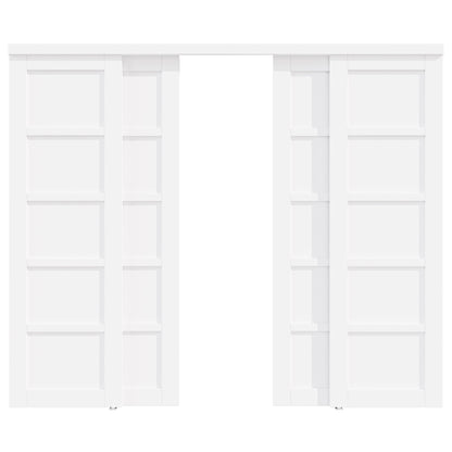 [Paintable] Crutophome 5 Panel Bypass Sliding Closet Door with Hardware Kit, Solid Core MDF Wood & Assembly Required & Primed, White