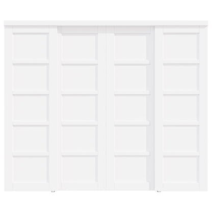 [Paintable] Crutophome 5 Panel Bypass Sliding Closet Door with Hardware Kit, Solid Core MDF Wood & Assembly Required & Primed, White