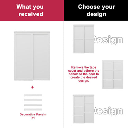 [Paintable] Crutophome 5 Panel Bypass Sliding Closet Door with Hardware Kit, Solid Core MDF Wood & Assembly Required & Primed, White
