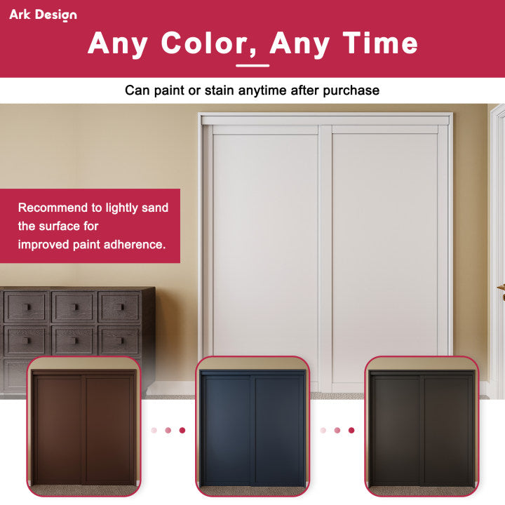 [Paintable] Crutophome 5 Panel Bypass Sliding Closet Door with Hardware Kit, Solid Core MDF Wood & Assembly Required & Primed, White