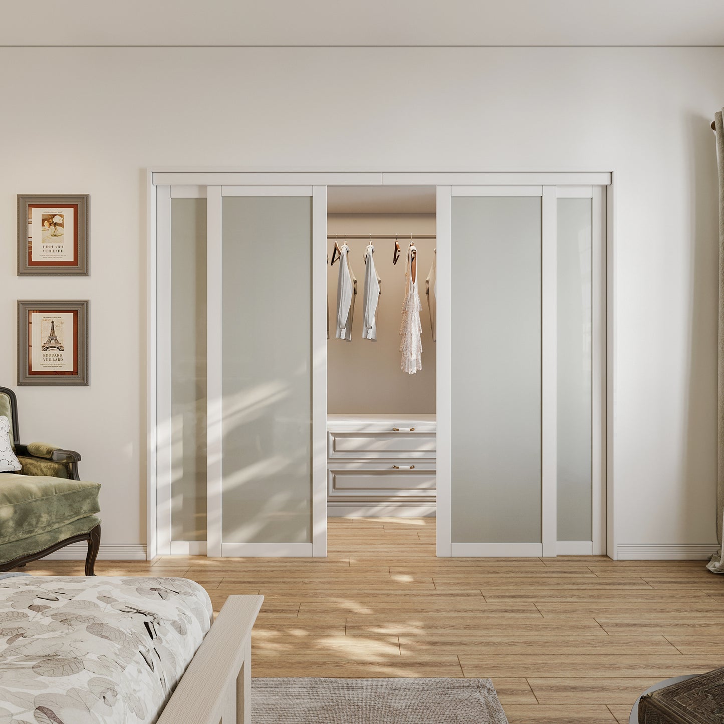 CRUTOP Sliding Closet Door, Fingerprint-Resistant  1-Lite Tempered Frosted Glass with Good Privacy & Water-Resistant Frame, Build Quality (Pre-assembled Panels with Hardware Kit)
