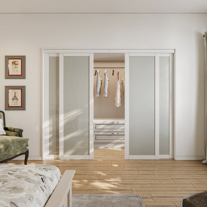 CRUTOP Sliding Closet Door, Fingerprint-Resistant  1-Lite Tempered Frosted Glass with Good Privacy & Water-Resistant Frame, Build Quality (Pre-assembled Panels with Hardware Kit)