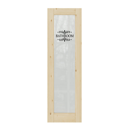 CRUTOP Pine Wood Frosted Glass Interior Bathroom Door Slab With Self-Adhesive Waterproof Vinyl Colorfast Sticker, Paintable, Unfinished