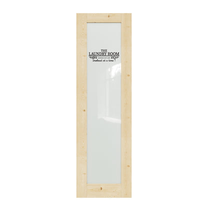 CRUTOP Pine Wood Frosted Glass Interior Laundry Door Slab With Self-Adhesive Waterproof Vinyl Colorfast Sticker, Paintable, Unfinished
