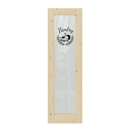 CRUTOP Pantry Door Frosted Glass Pine Wood Interior Door Slab With Self-Adhesive Waterproof Vinyl Colorfast Sticker, Paintable, Unfinished