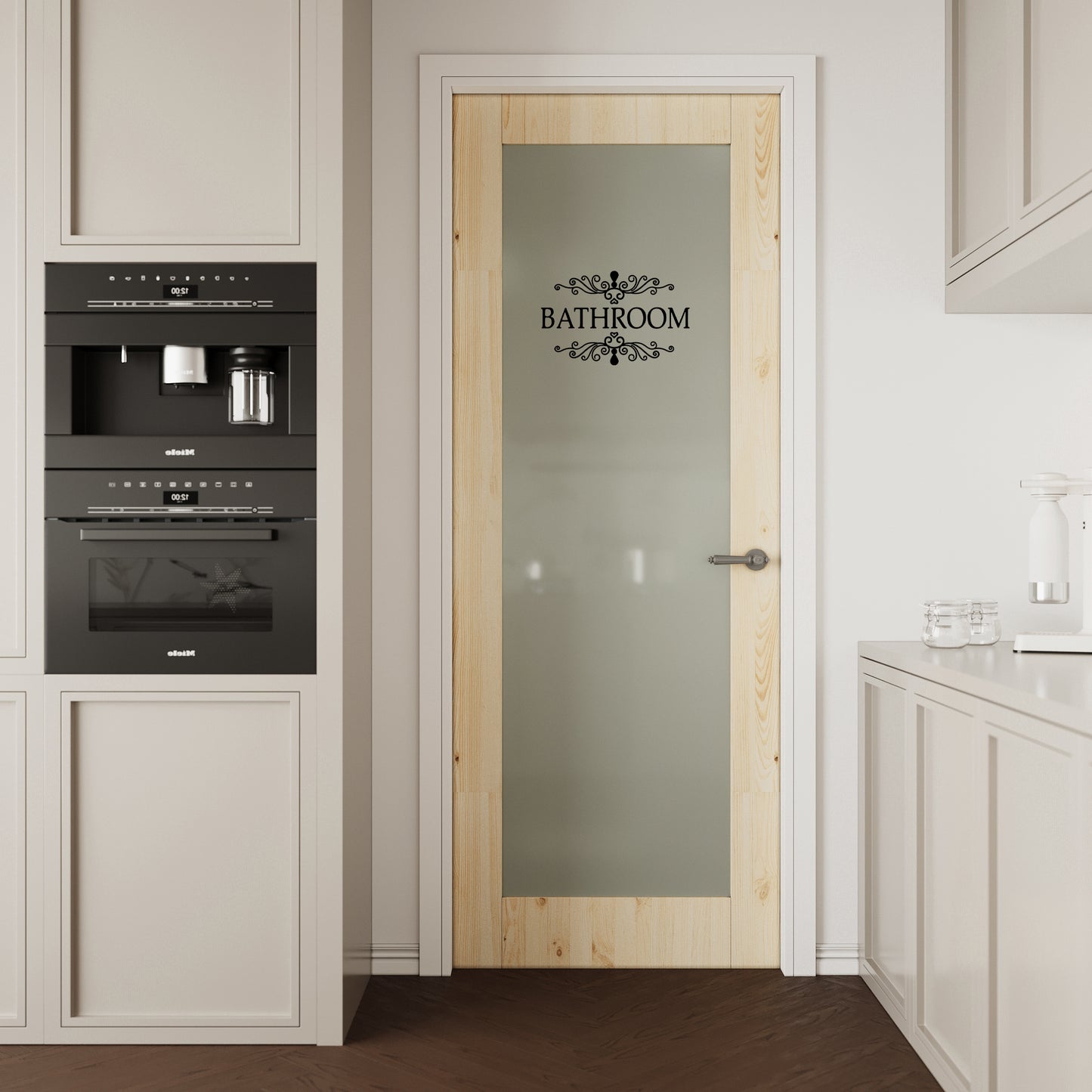 CRUTOP Pine Wood Frosted Glass Interior Bathroom Door Slab With Self-Adhesive Waterproof Vinyl Colorfast Sticker, Paintable, Unfinished