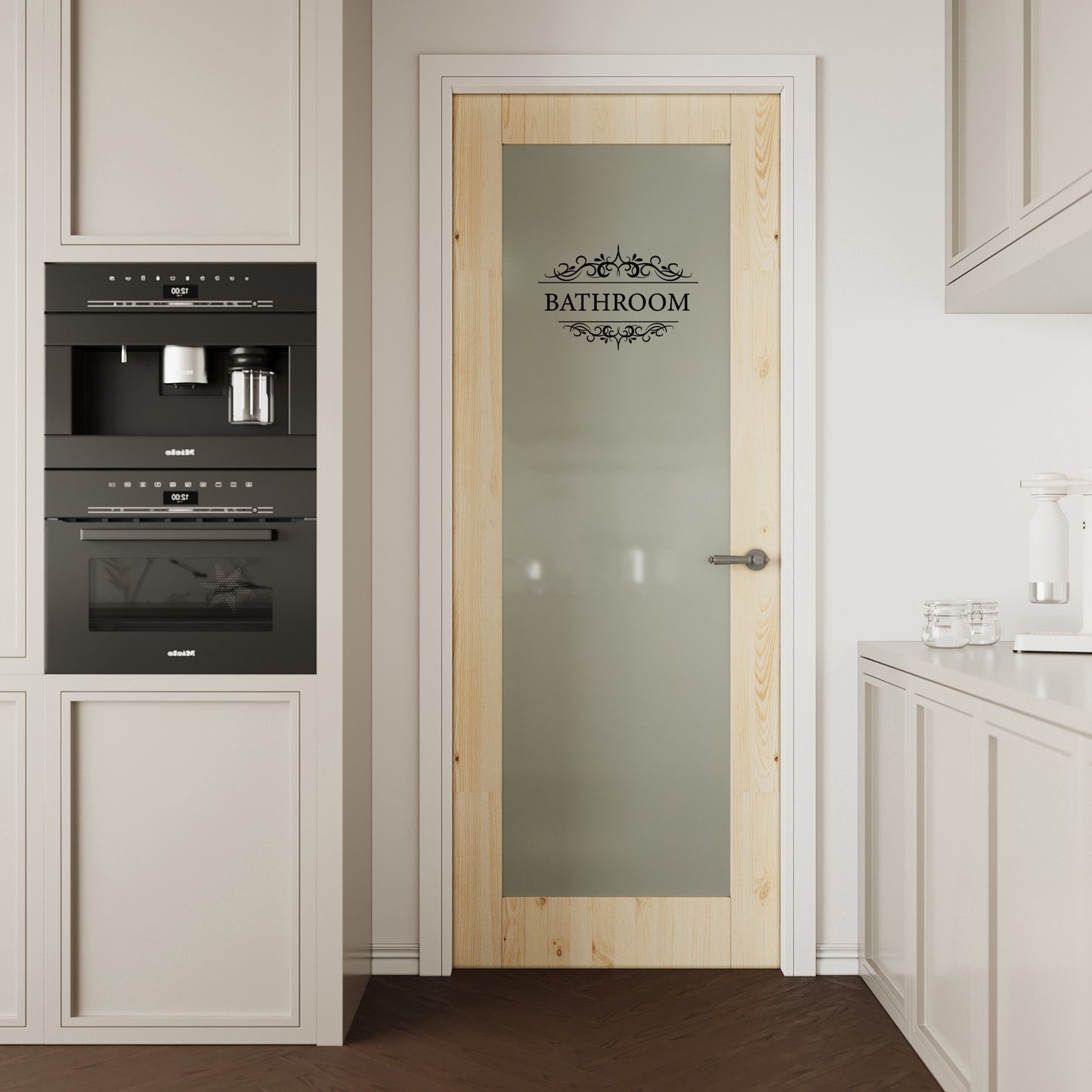 CRUTOP Frosted Glass Pine Wood Interior Bathroom Door Slab With Self-Adhesive Waterproof Vinyl Colorfast Sticker, Paintable, Unfinished