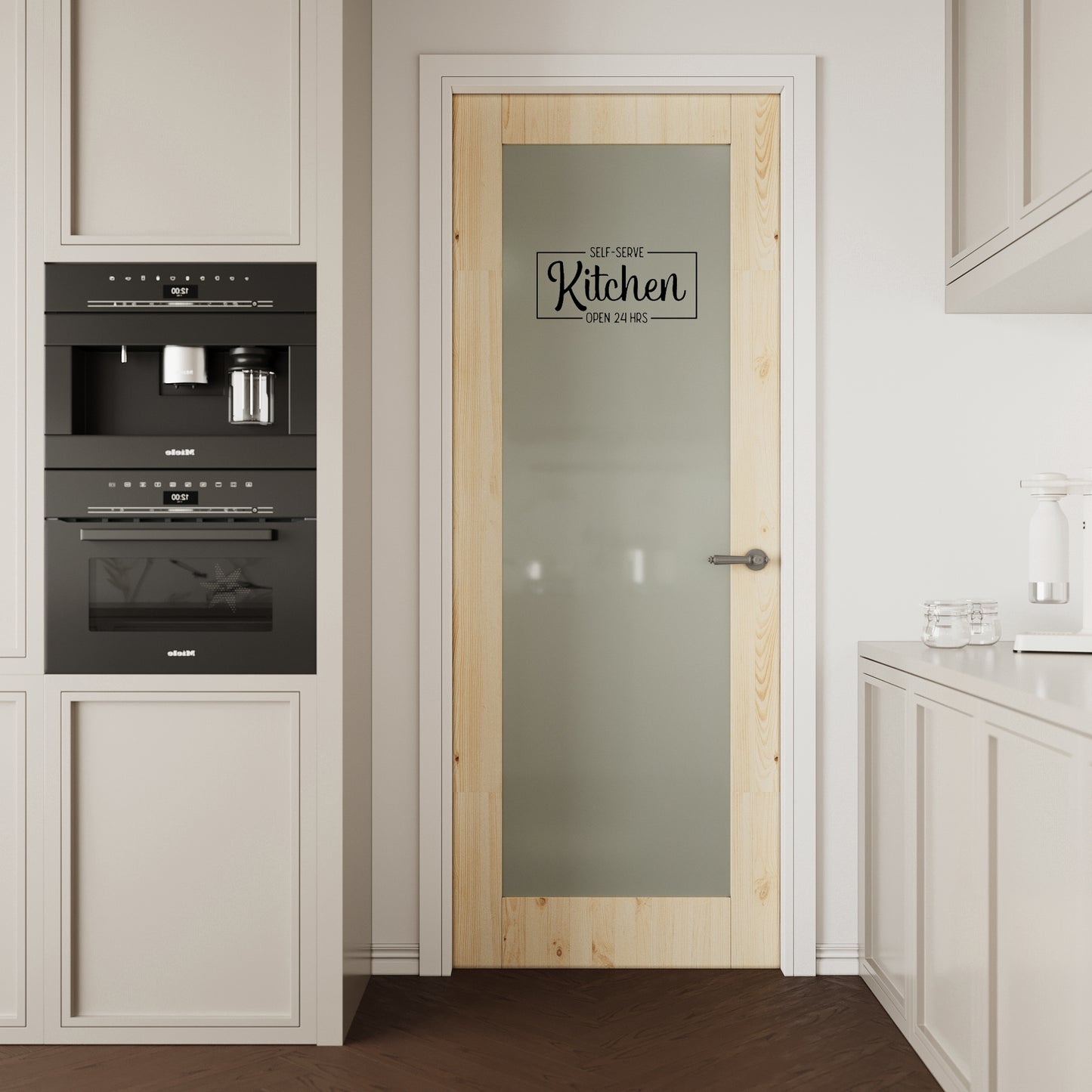 CRUTOP Frosted Glass Pine Wood Interior Kitchen Door Slab With Self-Adhesive Waterproof Vinyl Colorfast Sticker, Paintable, Unfinished