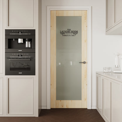 CRUTOP Pine Wood Frosted Glass Interior Laundry Door Slab With Self-Adhesive Waterproof Vinyl Colorfast Sticker, Paintable, Unfinished