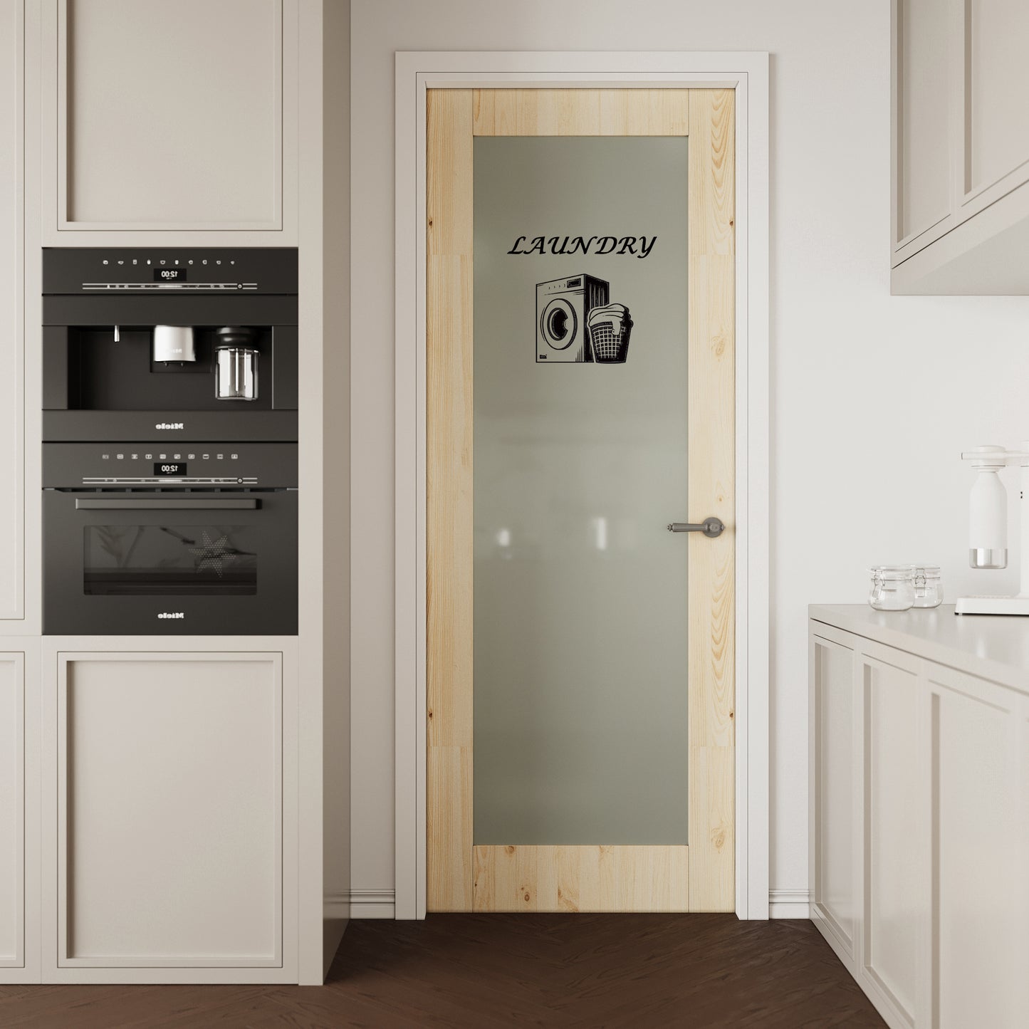 CRUTOP Interior Door Frosted Glass Pine Wood Laundry Door Slab With Self-Adhesive Waterproof Vinyl Colorfast Sticker, Paintable, Unfinished