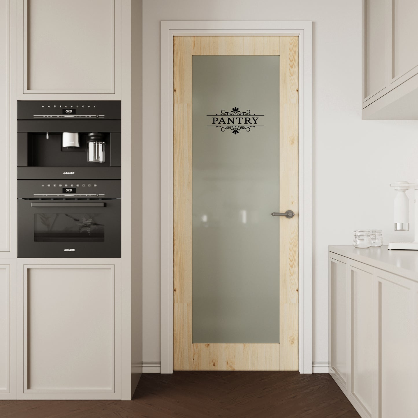 CRUTOP Frosted Glass Pine Wood Interior Pantry Door Slab With Self-Adhesive Waterproof Vinyl Colorfast Sticker, Paintable, Unfinished