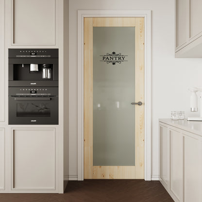CRUTOP Frosted Glass Pine Wood Interior Pantry Door Slab With Self-Adhesive Waterproof Vinyl Colorfast Sticker, Paintable, Unfinished