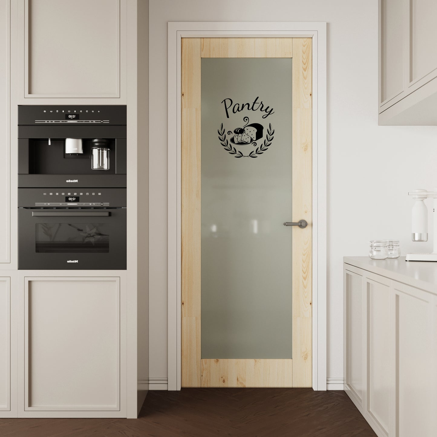 CRUTOP Pantry Door Frosted Glass Pine Wood Interior Door Slab With Self-Adhesive Waterproof Vinyl Colorfast Sticker, Paintable, Unfinished