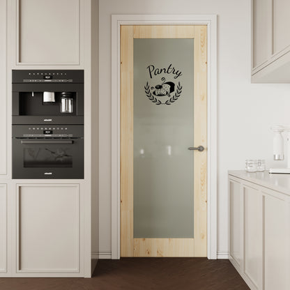 CRUTOP Pantry Door Frosted Glass Pine Wood Interior Door Slab With Self-Adhesive Waterproof Vinyl Colorfast Sticker, Paintable, Unfinished