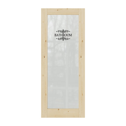 CRUTOP Pine Wood Frosted Glass Interior Bathroom Door Slab With Self-Adhesive Waterproof Vinyl Colorfast Sticker, Paintable, Unfinished