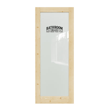 CRUTOP Interior Door Frosted Glass Pine Wood  Bathroom Door Slab With Self-Adhesive Waterproof Vinyl Colorfast Sticker, Paintable, Unfinished