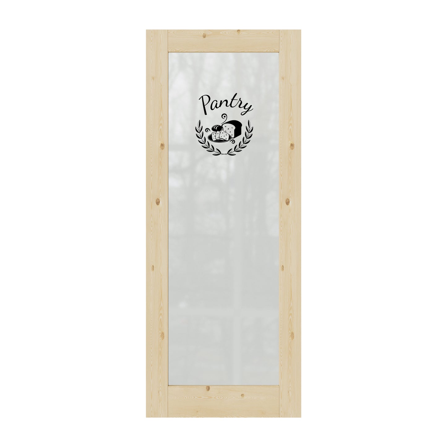 CRUTOP Pantry Door Frosted Glass Pine Wood Interior Door Slab With Self-Adhesive Waterproof Vinyl Colorfast Sticker, Paintable, Unfinished