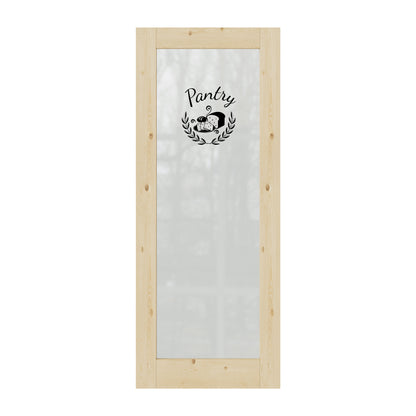 CRUTOP Pantry Door Frosted Glass Pine Wood Interior Door Slab With Self-Adhesive Waterproof Vinyl Colorfast Sticker, Paintable, Unfinished
