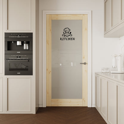 CRUTOP Pine Wood Frosted Glass Interior Kitchen Door Slab With Self-Adhesive Waterproof Vinyl Colorfast Sticker, Paintable, Unfinished