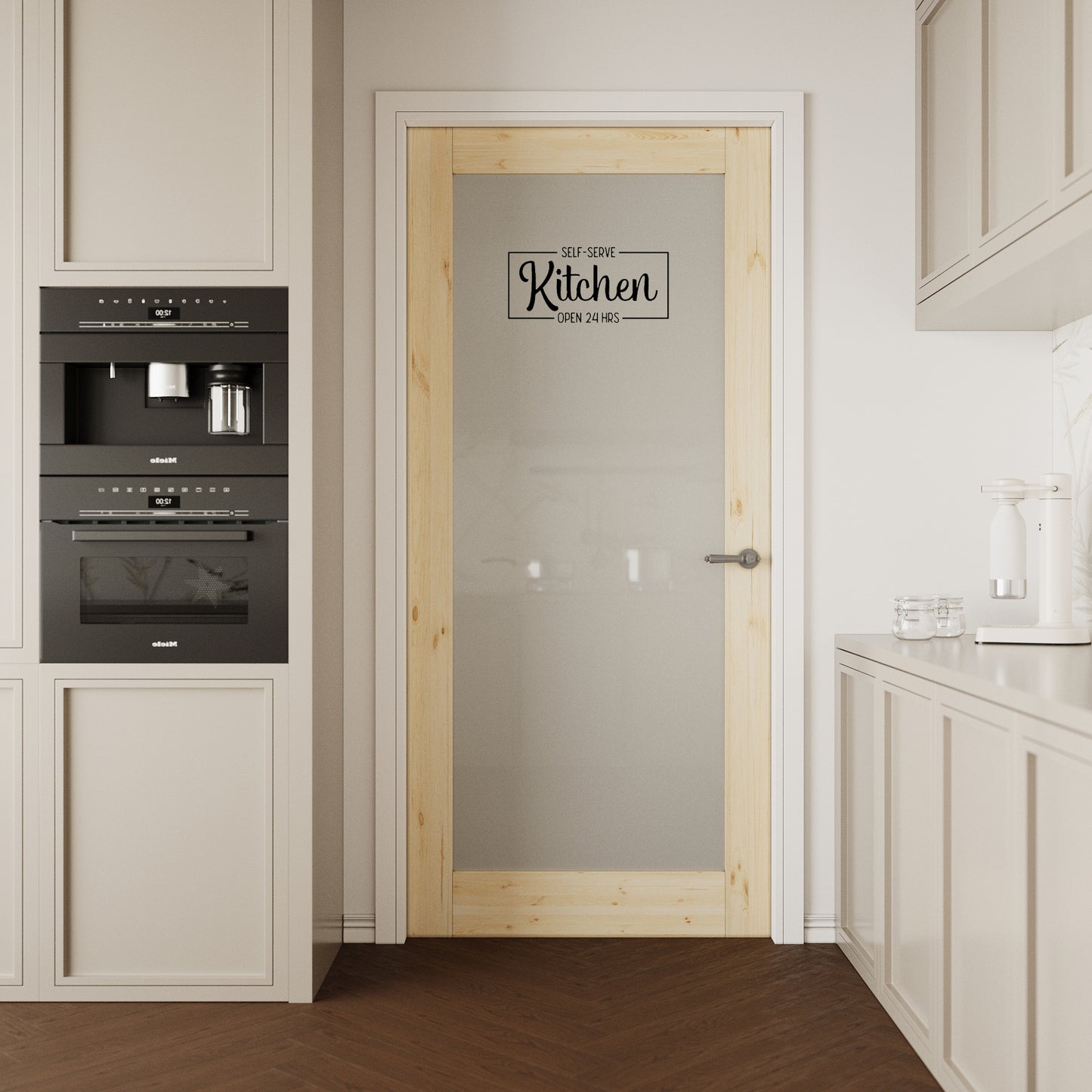 CRUTOP Frosted Glass Pine Wood Interior Kitchen Door Slab With Self-Adhesive Waterproof Vinyl Colorfast Sticker, Paintable, Unfinished