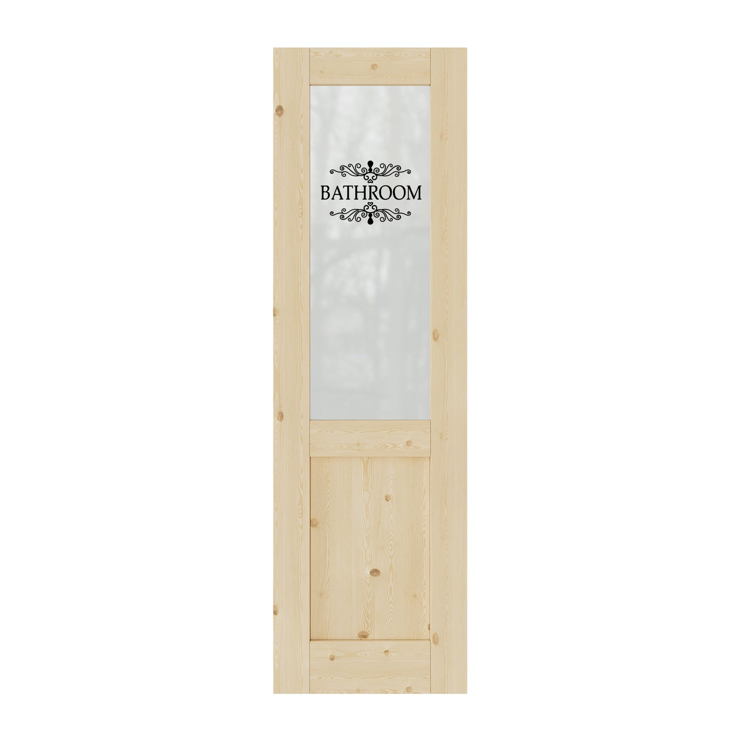 CRUTOP Pine Wood Half Frosted Glass Interior Bathroom Door Slab With Self-Adhesive Waterproof Vinyl Colorfast Sticker, Paintable, Unfinished