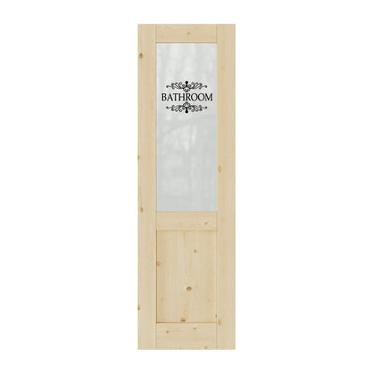 CRUTOP Pine Wood Half Frosted Glass Interior Bathroom Door Slab With Self-Adhesive Waterproof Vinyl Colorfast Sticker, Paintable, Unfinished
