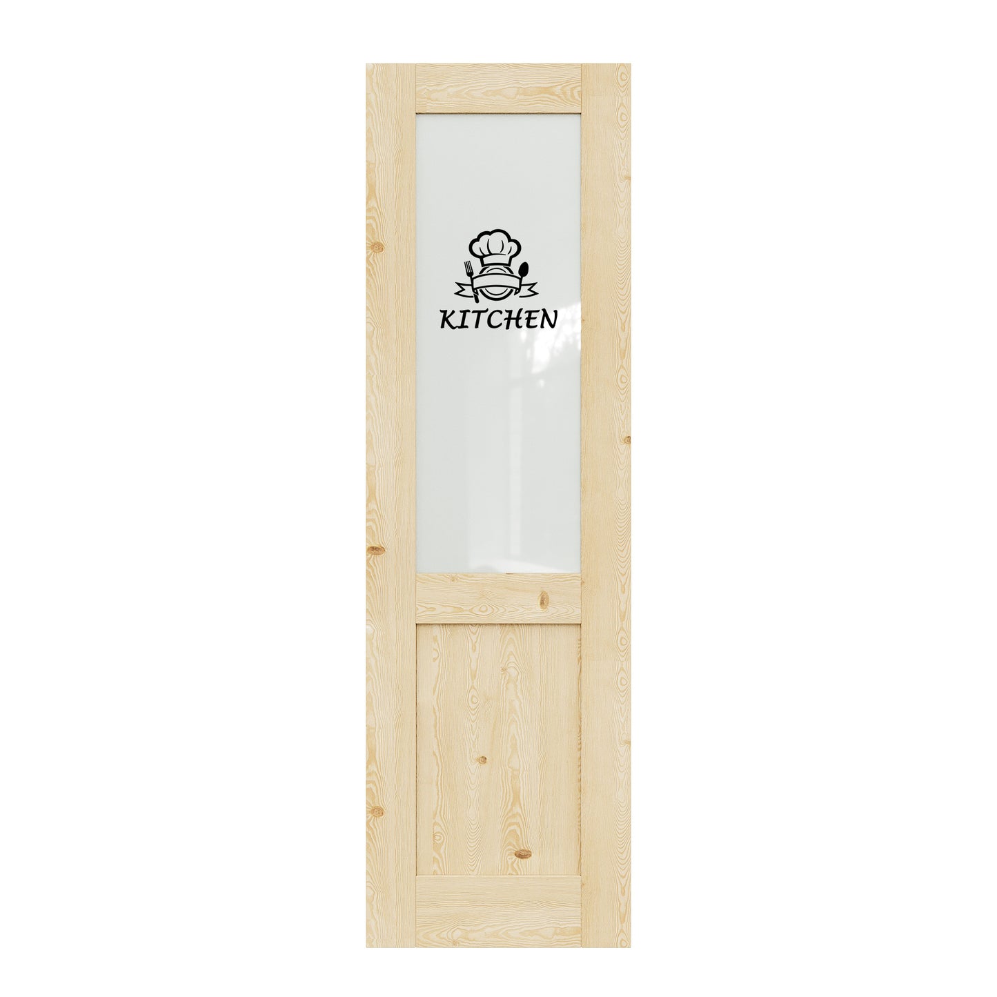 CRUTOP Pine Wood Hallf Frosted Glass Interior Kitchen Door Slab With Self-Adhesive Waterproof Vinyl Colorfast Sticker, Paintable, Unfinished