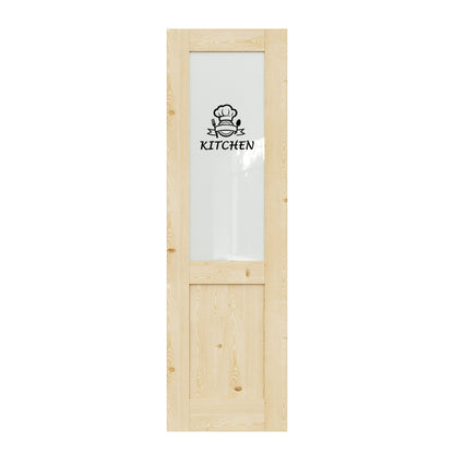 CRUTOP Pine Wood Hallf Frosted Glass Interior Kitchen Door Slab With Self-Adhesive Waterproof Vinyl Colorfast Sticker, Paintable, Unfinished