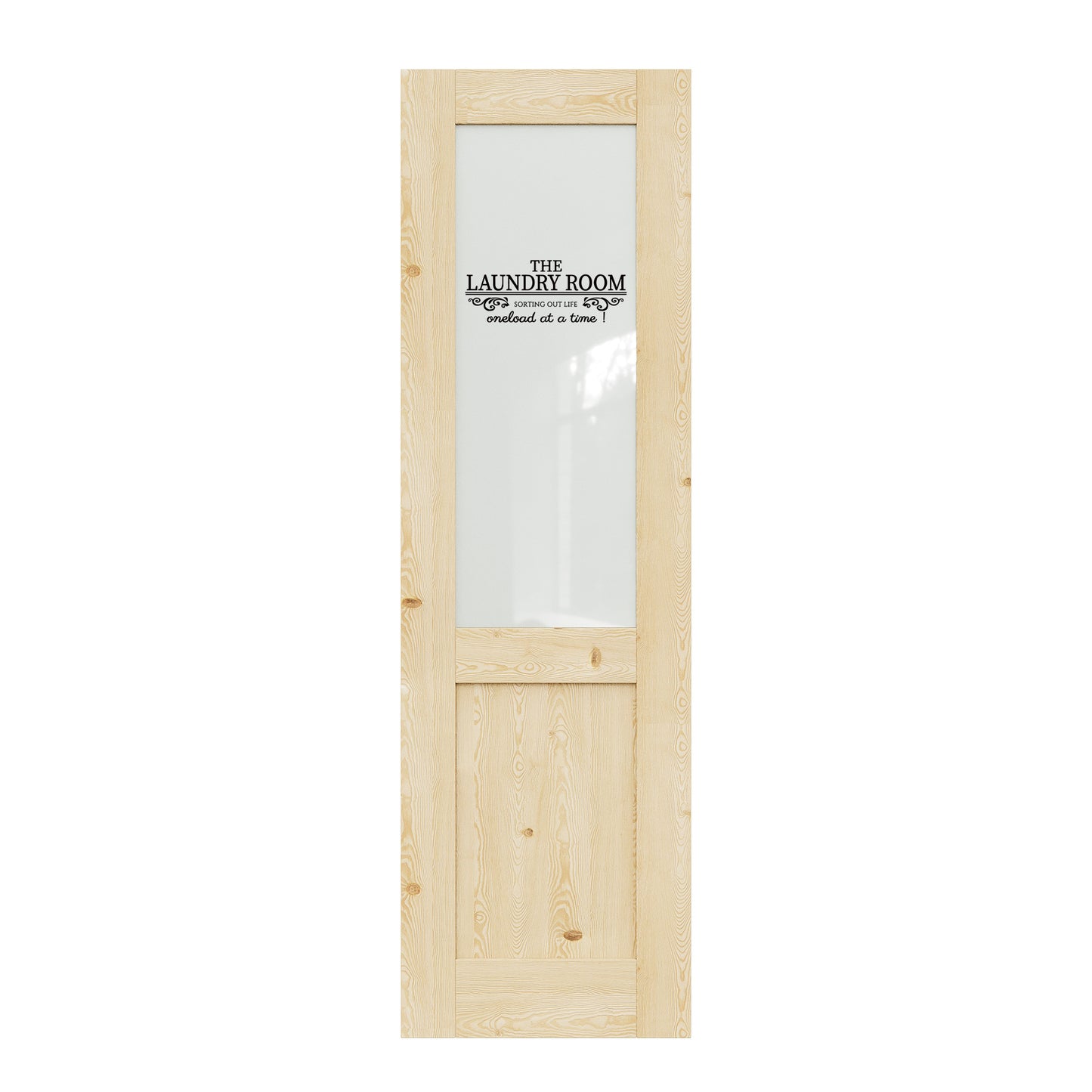 CRUTOP Pine Wood Half Frosted Glass Interior Laundry Door Slab With Self-Adhesive Waterproof Vinyl Colorfast Sticker, Paintable, Unfinished