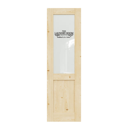 CRUTOP Pine Wood Half Frosted Glass Interior Laundry Door Slab With Self-Adhesive Waterproof Vinyl Colorfast Sticker, Paintable, Unfinished