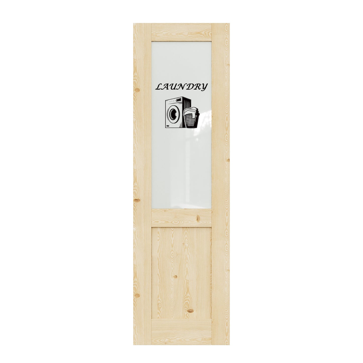CRUTOP Interior Door Half Frosted Glass Pine Wood Laundry Door Slab With Self-Adhesive Waterproof Vinyl Colorfast Sticker, Paintable, Unfinished