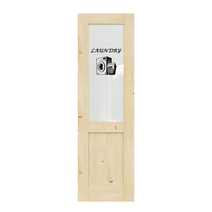 CRUTOP Interior Door Half Frosted Glass Pine Wood Laundry Door Slab With Self-Adhesive Waterproof Vinyl Colorfast Sticker, Paintable, Unfinished