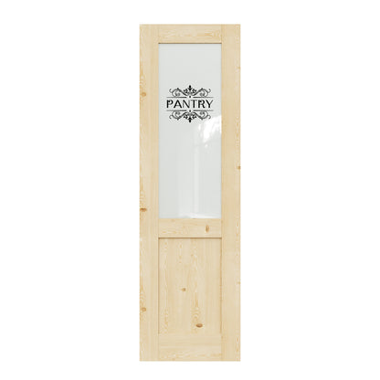 CRUTOP Pine Wood Half Frosted Glass Interior Pantry Door Slab With Self-Adhesive Waterproof Vinyl Colorfast Sticker, Paintable, Unfinished