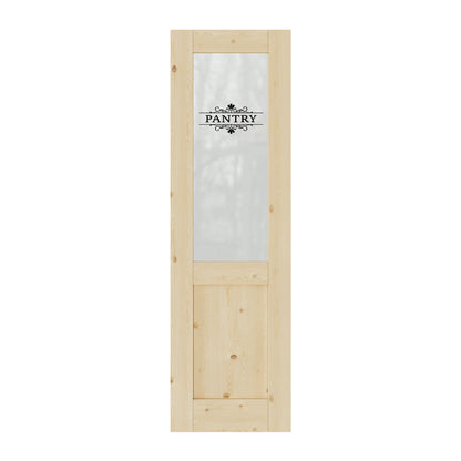 CRUTOP Half Frosted Glass Pine Wood Interior Pantry Door Slab With Self-Adhesive Waterproof Vinyl Colorfast Sticker, Paintable, Unfinished