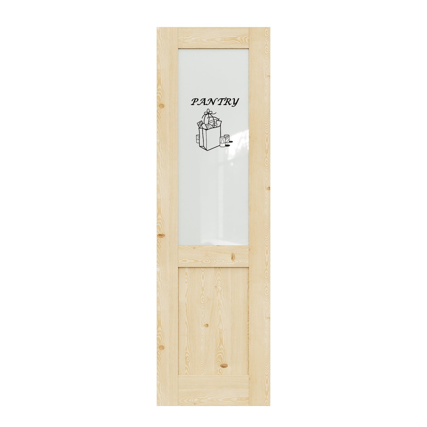 CRUTOP Interior Door Half Frosted Glass Pine Wood  Pantry Door Slab With Self-Adhesive Waterproof Vinyl Colorfast Sticker, Paintable, Unfinished