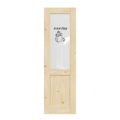 CRUTOP Interior Door Half Frosted Glass Pine Wood  Pantry Door Slab With Self-Adhesive Waterproof Vinyl Colorfast Sticker, Paintable, Unfinished