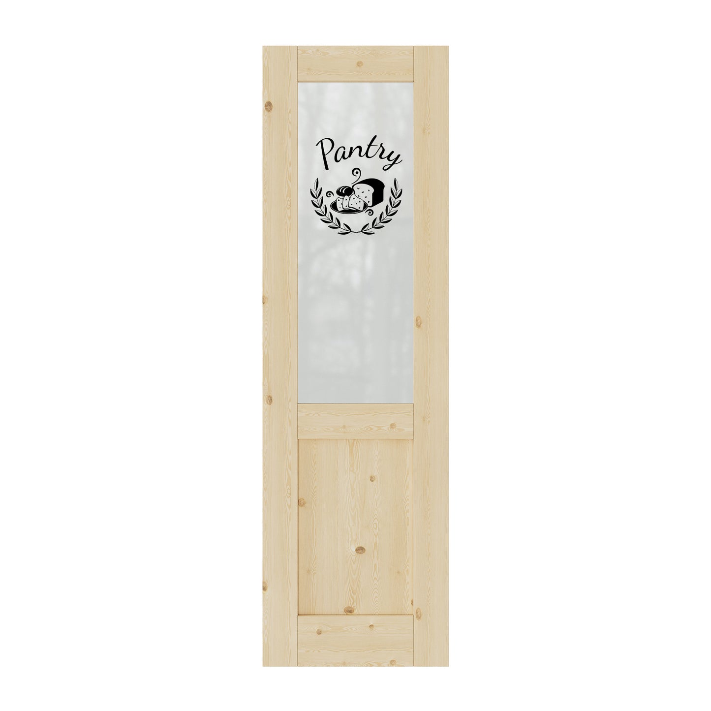 CRUTOP Pantry Door Half Frosted Glass Pine Wood Interior Door Slab With Self-Adhesive Waterproof Vinyl Colorfast Sticker, Paintable, Unfinished