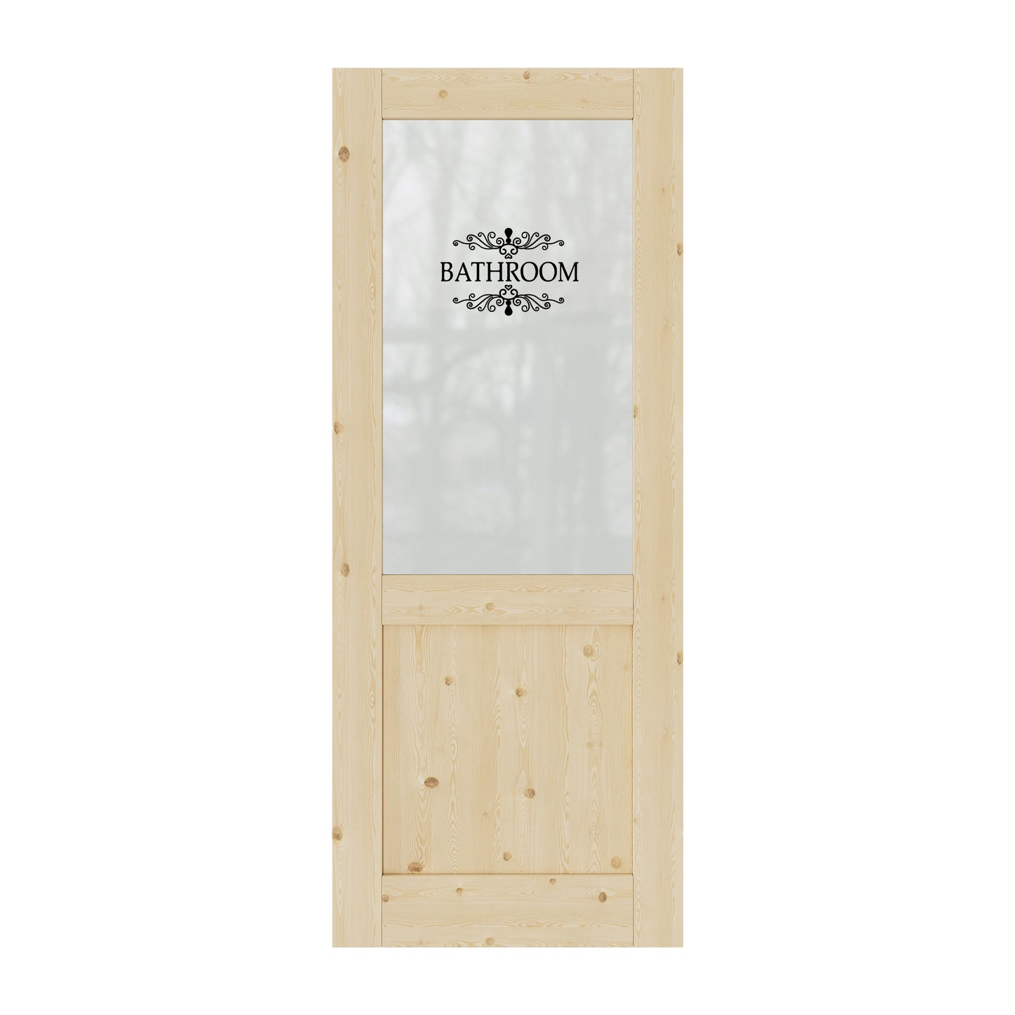 CRUTOP Pine Wood Half Frosted Glass Interior Bathroom Door Slab With Self-Adhesive Waterproof Vinyl Colorfast Sticker, Paintable, Unfinished