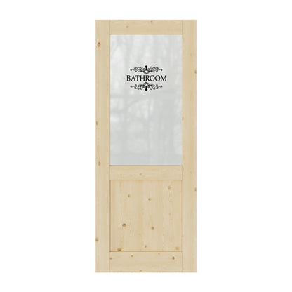 CRUTOP Pine Wood Half Frosted Glass Interior Bathroom Door Slab With Self-Adhesive Waterproof Vinyl Colorfast Sticker, Paintable, Unfinished