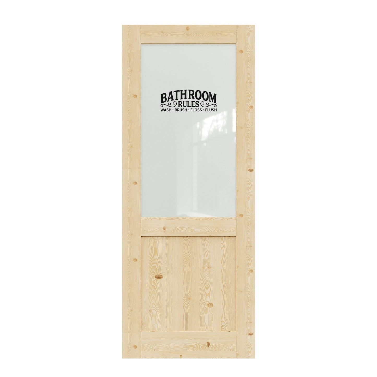 CRUTOP Interior Door Half Frosted Glass Pine Wood  Bathroom Door Slab With Self-Adhesive Waterproof Vinyl Colorfast Sticker, Paintable, Unfinished