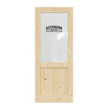 CRUTOP Interior Door Half Frosted Glass Pine Wood  Bathroom Door Slab With Self-Adhesive Waterproof Vinyl Colorfast Sticker, Paintable, Unfinished