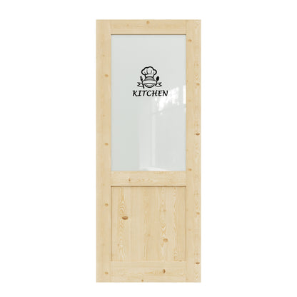 CRUTOP Pine Wood Hallf Frosted Glass Interior Kitchen Door Slab With Self-Adhesive Waterproof Vinyl Colorfast Sticker, Paintable, Unfinished