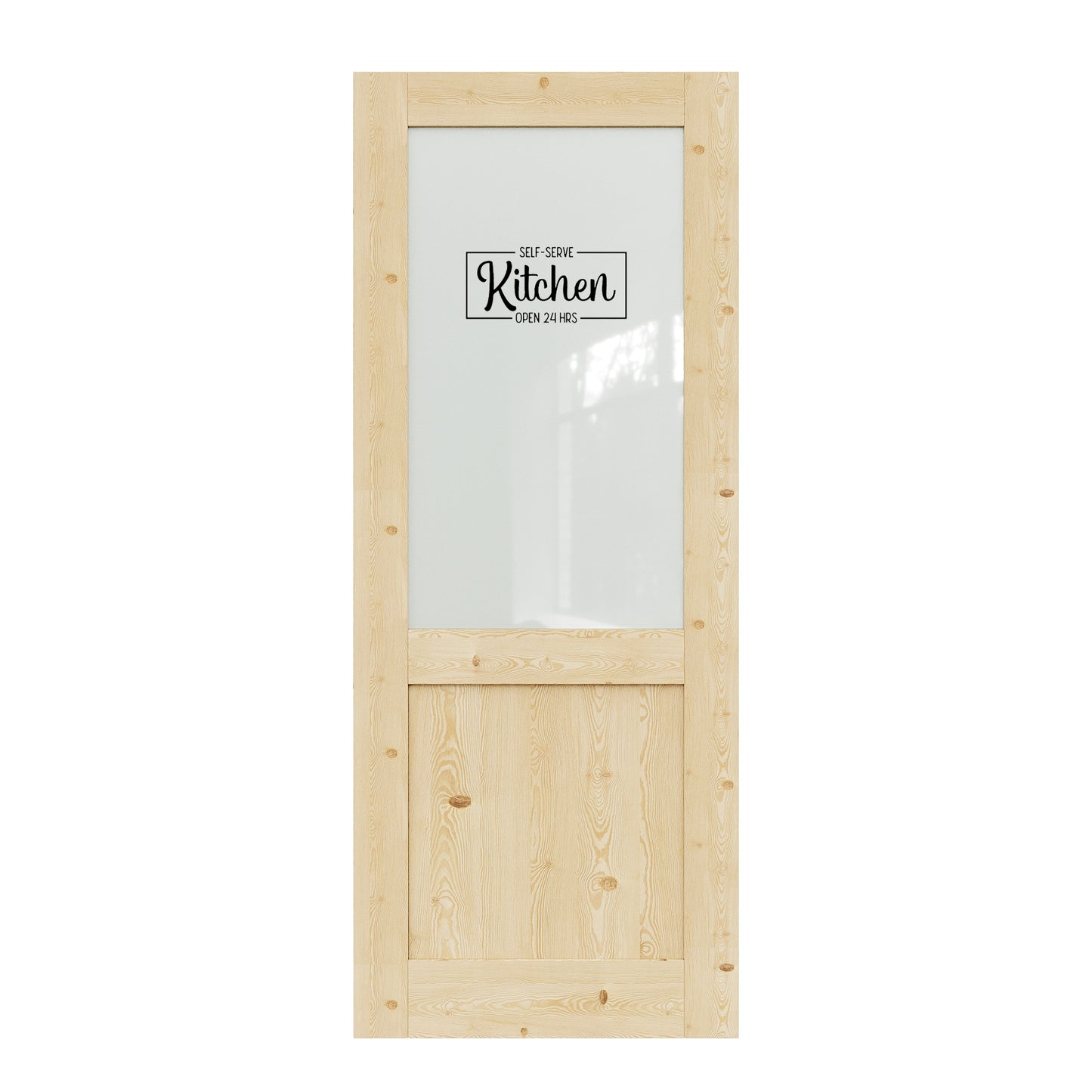 CRUTOP Hald Frosted Glass Pine Wood Interior Kitchen Door Slab With Self-Adhesive Waterproof Vinyl Colorfast Sticker, Paintable, Unfinished