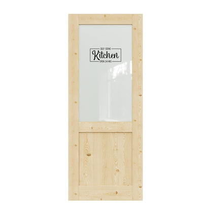 CRUTOP Hald Frosted Glass Pine Wood Interior Kitchen Door Slab With Self-Adhesive Waterproof Vinyl Colorfast Sticker, Paintable, Unfinished